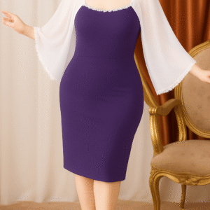 نوع المنتج: فستان منزلي أنيق (Home Dress / Lounge Dress) موديل: Cod 02  الستايل: قصة: فستان ضيق (Bodycon) بطول الركبة الأكمام: أكمام واسعة طويلة شفافة (شيفون أو أورجانزا) تنتهي بدانتيل أبيض أنيق الفتحة العلوية: مربعة مزينة بدانتيل أبيض ناعم على خط العنق 🎨 الألوان المتاحة (حسب الصورة): 🔴 أحمر ⚫ أسود 🔵 أزرق ملكي 🟣 بنفسجي 🍷 نبيتي 👗 الخامة: يبدو أنه مصنوع من قماش ليكرا مطاطي أو مزيج من البوليستر والليكرا الأكمام مصنوعة من شيفون شفاف أو تول ناعم الفستان يبدو مطاطي ومرن ليتناسب مع الجسم ويبرز القوام