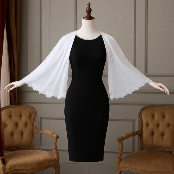 نوع المنتج: فستان منزلي أنيق (Home Dress / Lounge Dress) موديل: Cod 02  الستايل: قصة: فستان ضيق (Bodycon) بطول الركبة الأكمام: أكمام واسعة طويلة شفافة (شيفون أو أورجانزا) تنتهي بدانتيل أبيض أنيق الفتحة العلوية: مربعة مزينة بدانتيل أبيض ناعم على خط العنق 🎨 الألوان المتاحة (حسب الصورة): 🔴 أحمر ⚫ أسود 🔵 أزرق ملكي 🟣 بنفسجي 🍷 نبيتي 👗 الخامة: يبدو أنه مصنوع من قماش ليكرا مطاطي أو مزيج من البوليستر والليكرا الأكمام مصنوعة من شيفون شفاف أو تول ناعم الفستان يبدو مطاطي ومرن ليتناسب مع الجسم ويبرز القوام