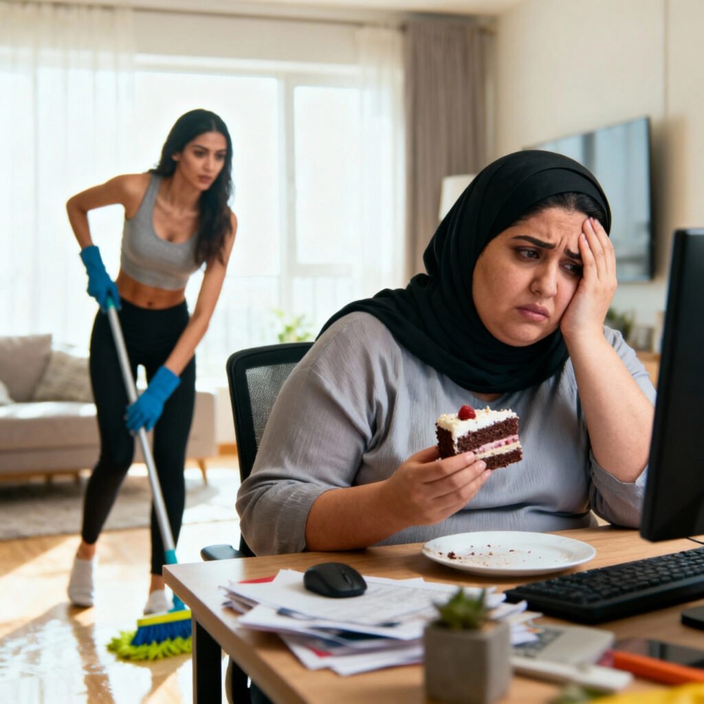 ليه في واحدة بتاكل كيك وشوكولاتة وما بتتخنش… وانتي من ريحة الأكل بس بتتخني؟